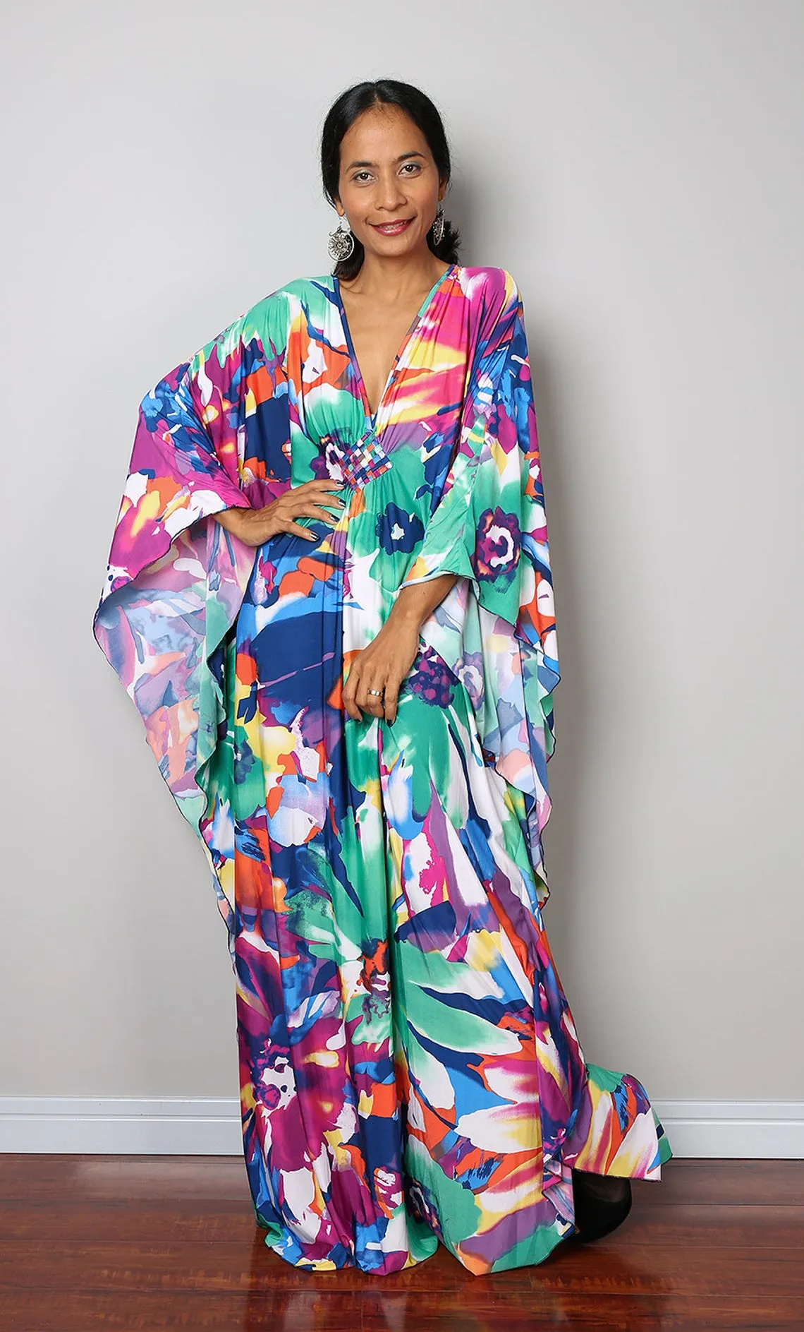 Plus Size Batwing Sleeve Beach Kaftan Swimsuit Cover Ups