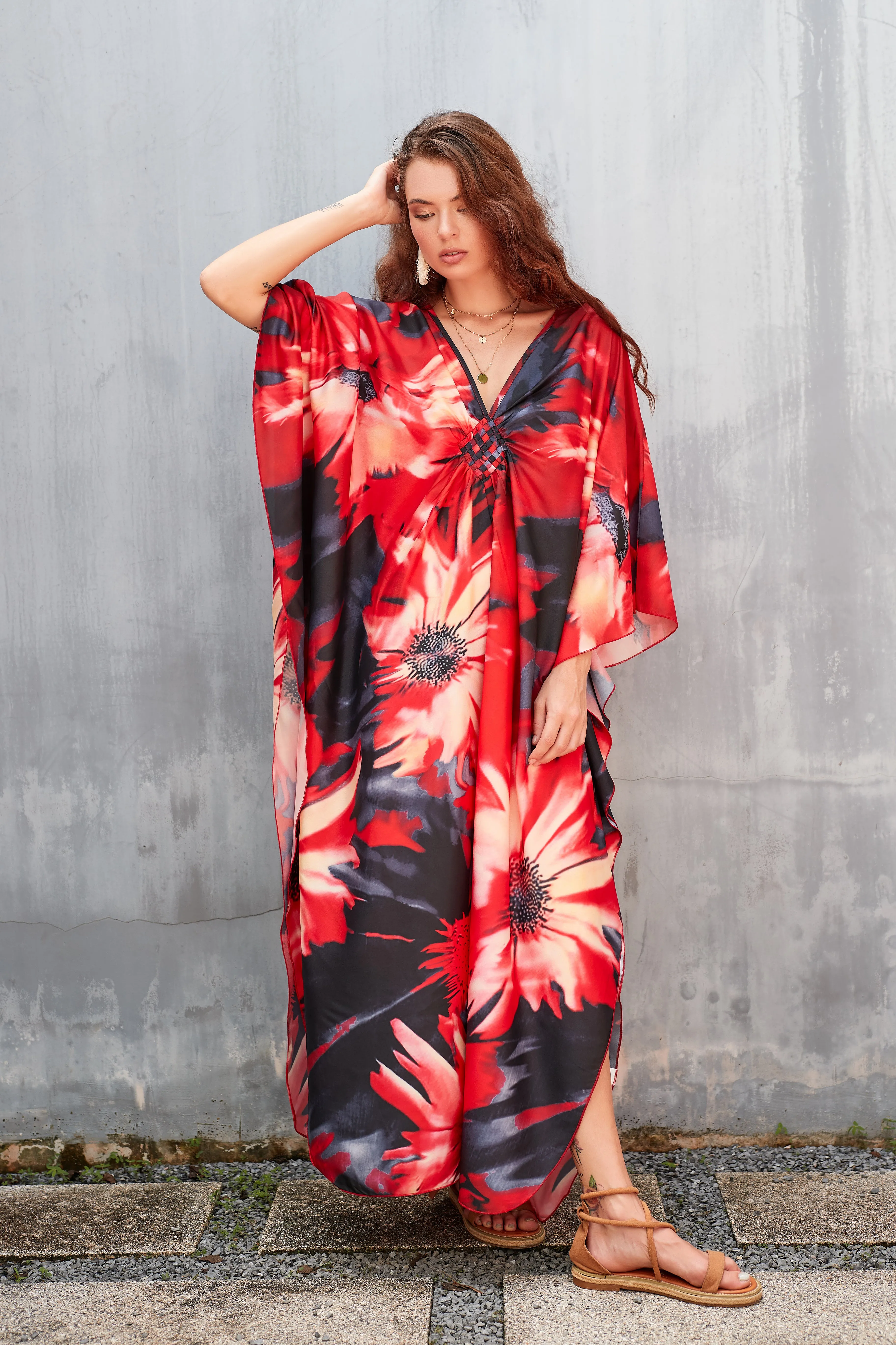 Plus Size Batwing Sleeve Beach Kaftan Swimsuit Cover Ups