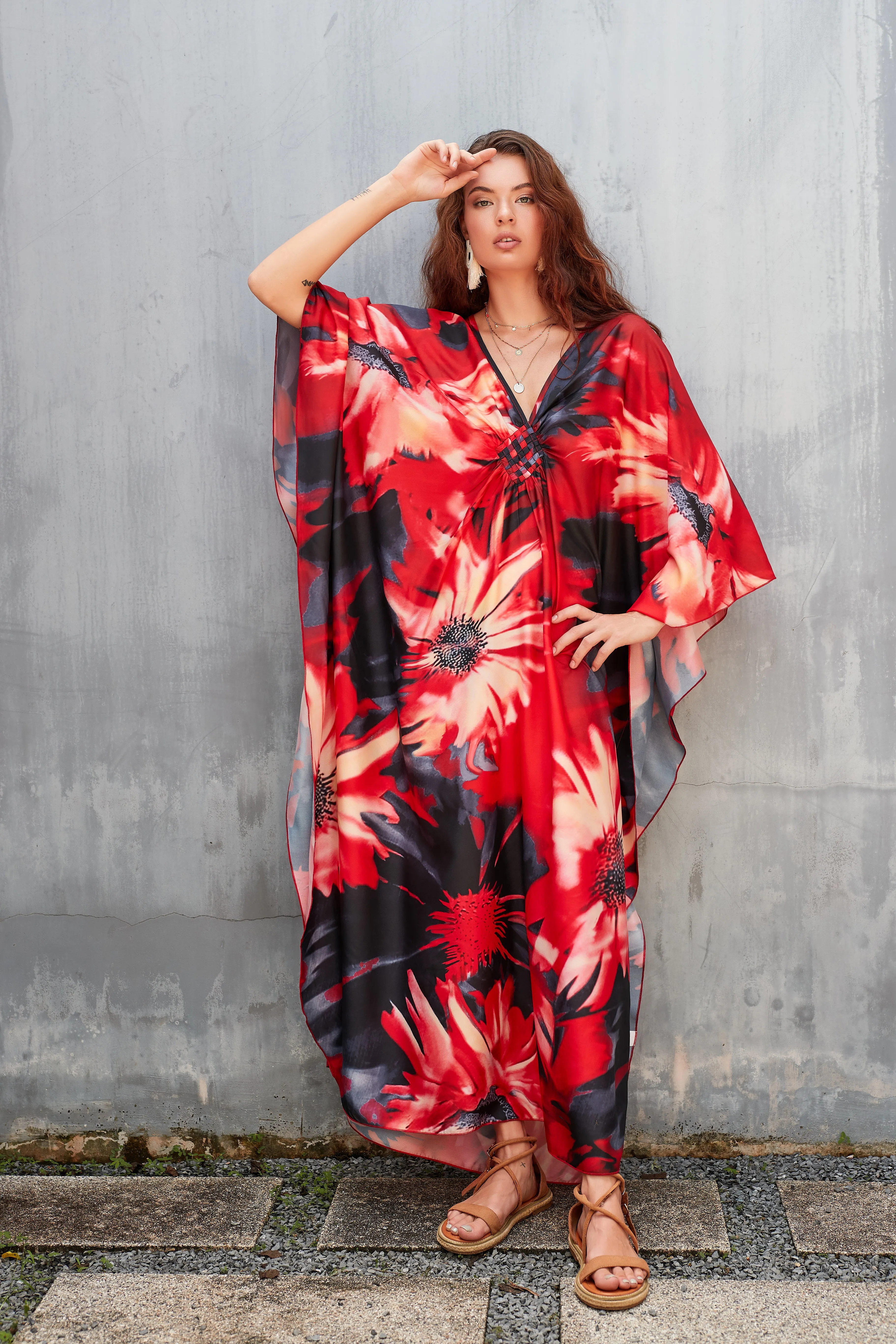 Plus Size Batwing Sleeve Beach Kaftan Swimsuit Cover Ups