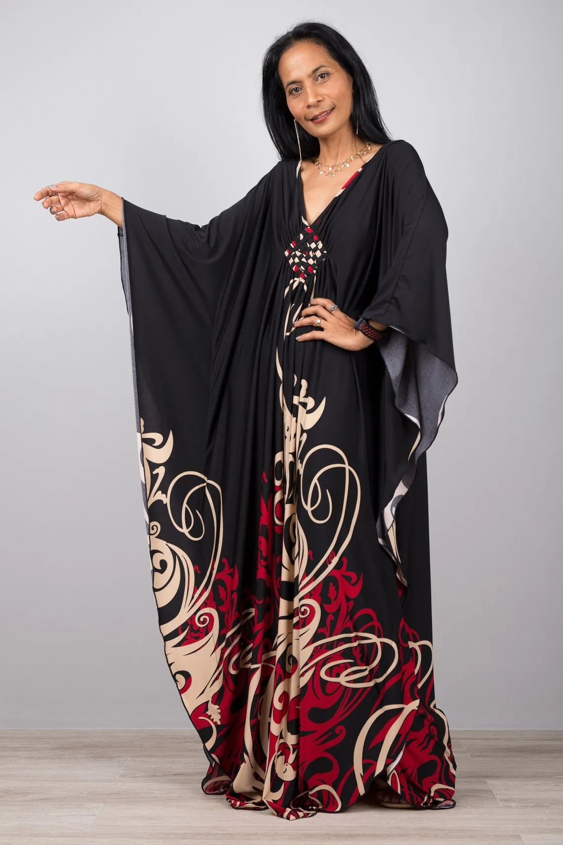 Plus Size Batwing Sleeve Beach Kaftan Swimsuit Cover Ups