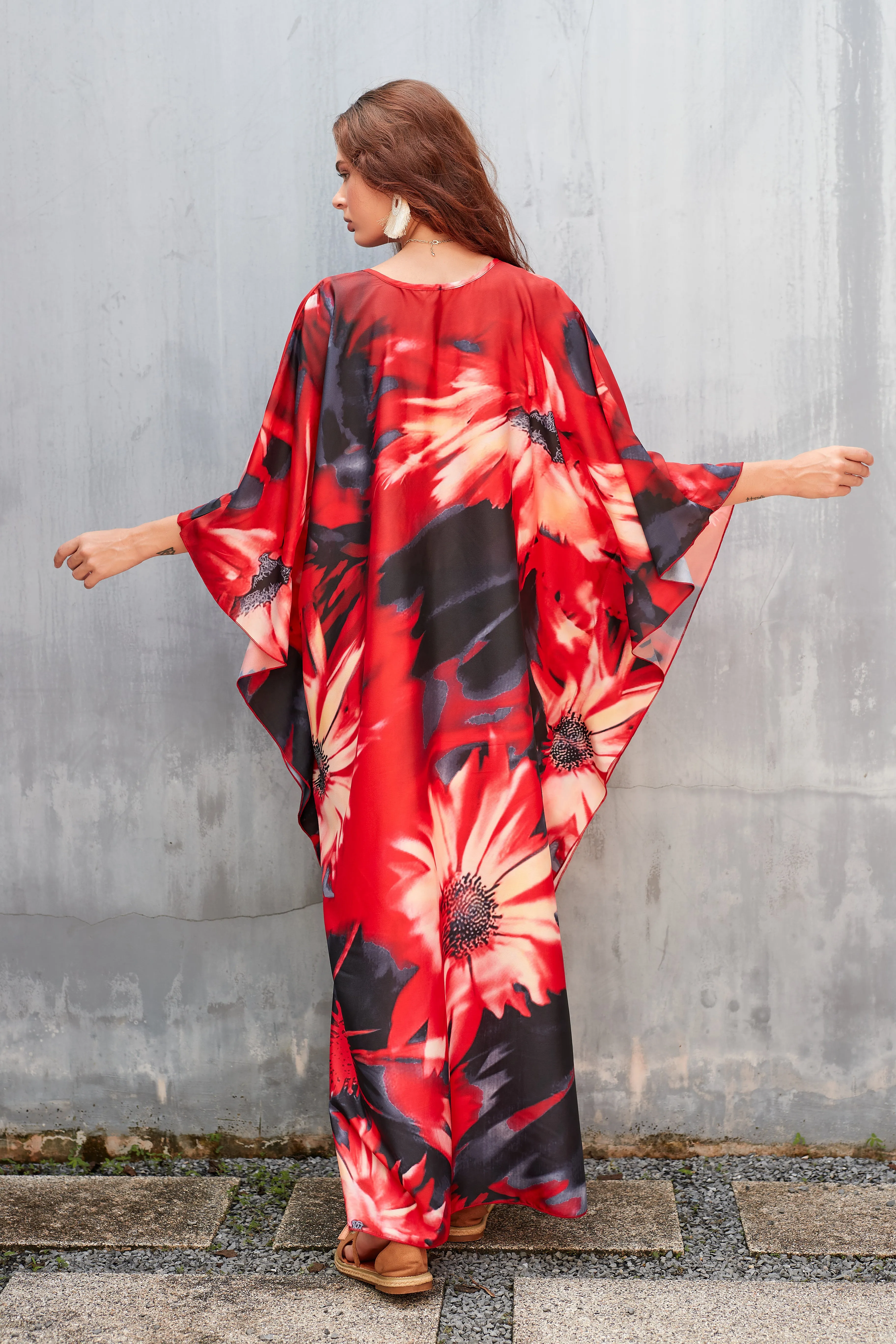 Plus Size Batwing Sleeve Beach Kaftan Swimsuit Cover Ups