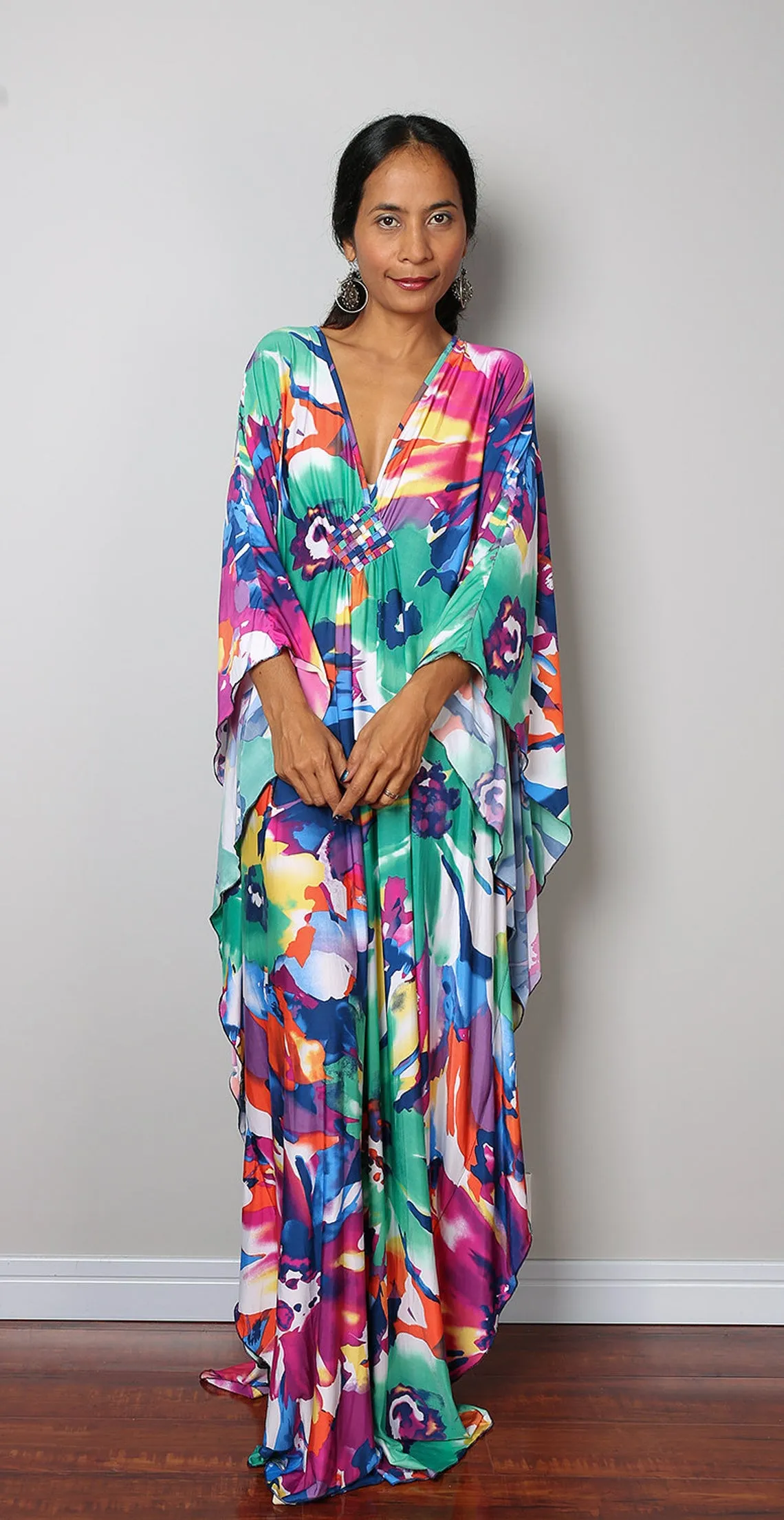 Plus Size Batwing Sleeve Beach Kaftan Swimsuit Cover Ups