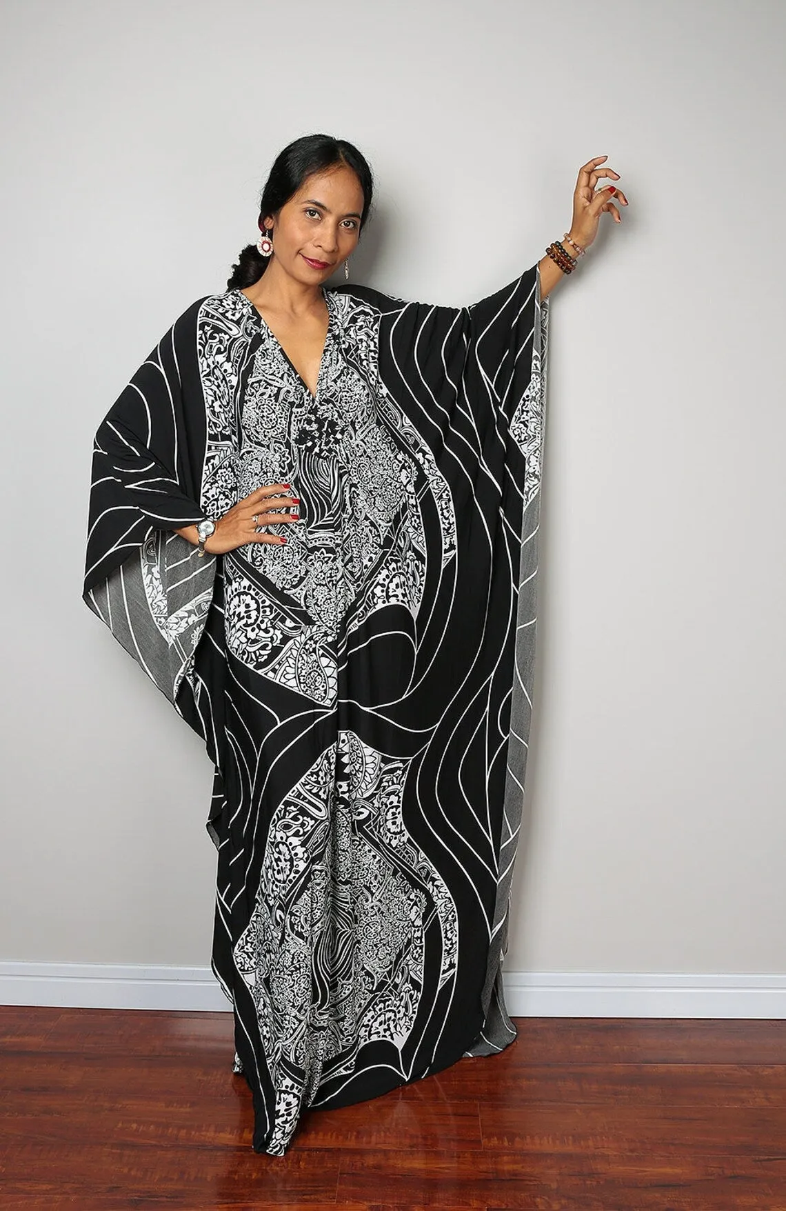 Plus Size Batwing Sleeve Beach Kaftan Swimsuit Cover Ups