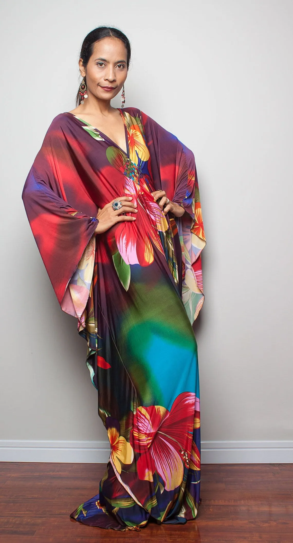 Plus Size Batwing Sleeve Beach Kaftan Swimsuit Cover Ups