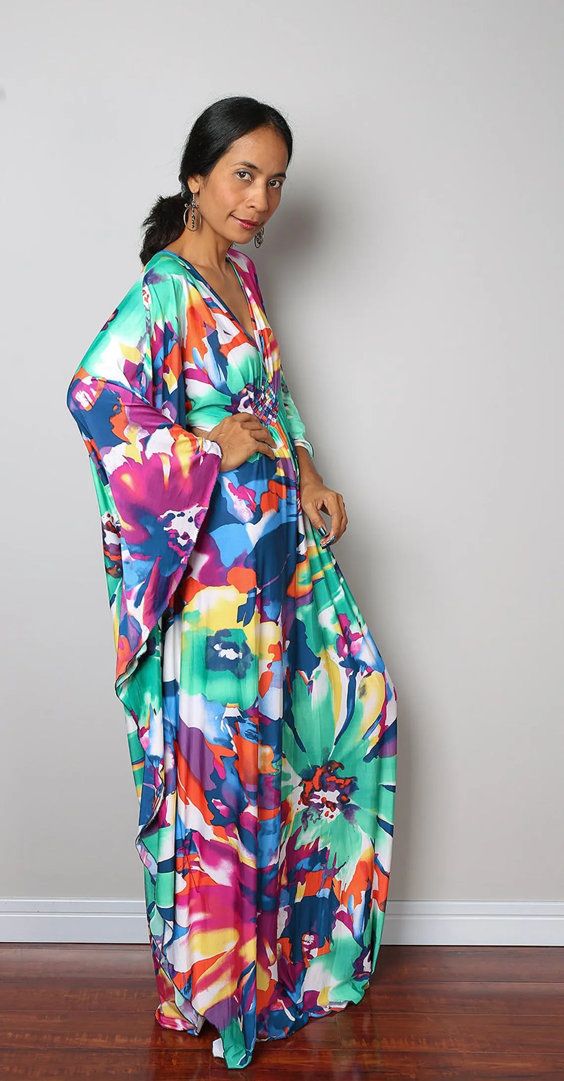 Plus Size Batwing Sleeve Beach Kaftan Swimsuit Cover Ups