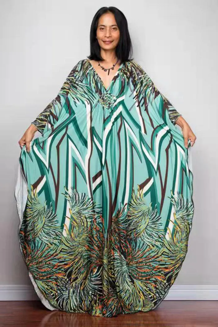 Plus Size Batwing Sleeve Beach Kaftan Swimsuit Cover Ups