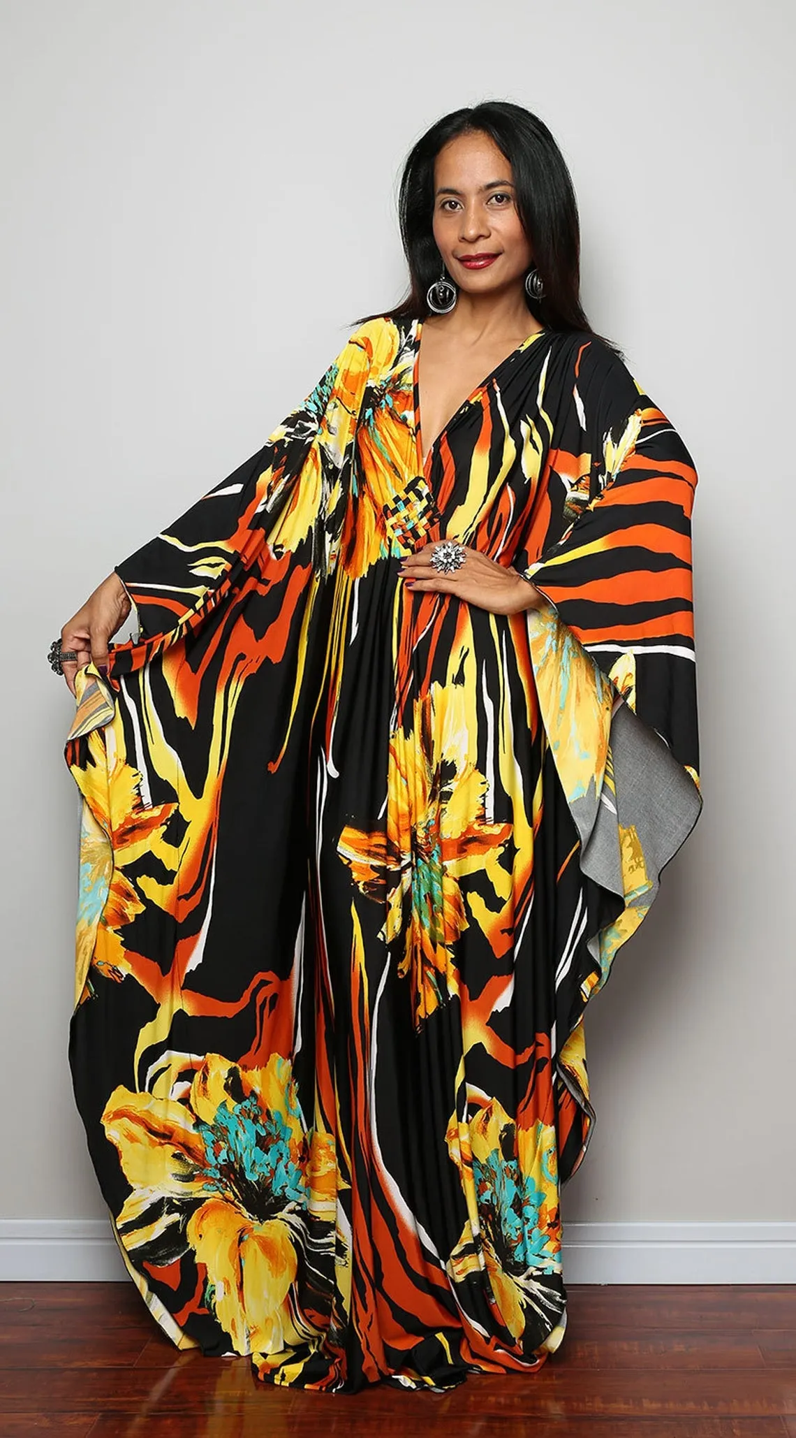 Plus Size Batwing Sleeve Beach Kaftan Swimsuit Cover Ups