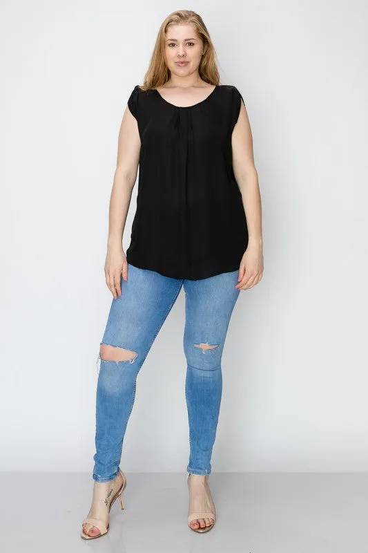 Plus size black top with cutout back detail