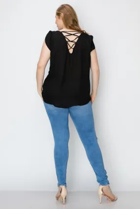 Plus size black top with cutout back detail