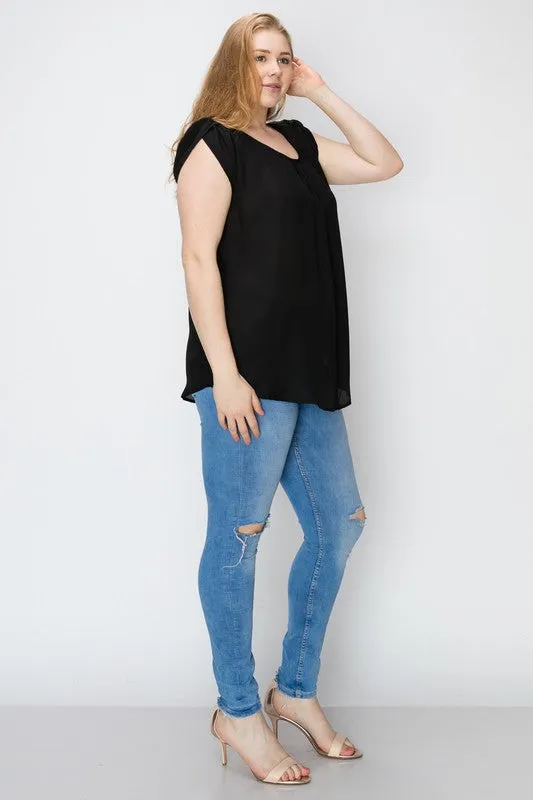 Plus size black top with cutout back detail