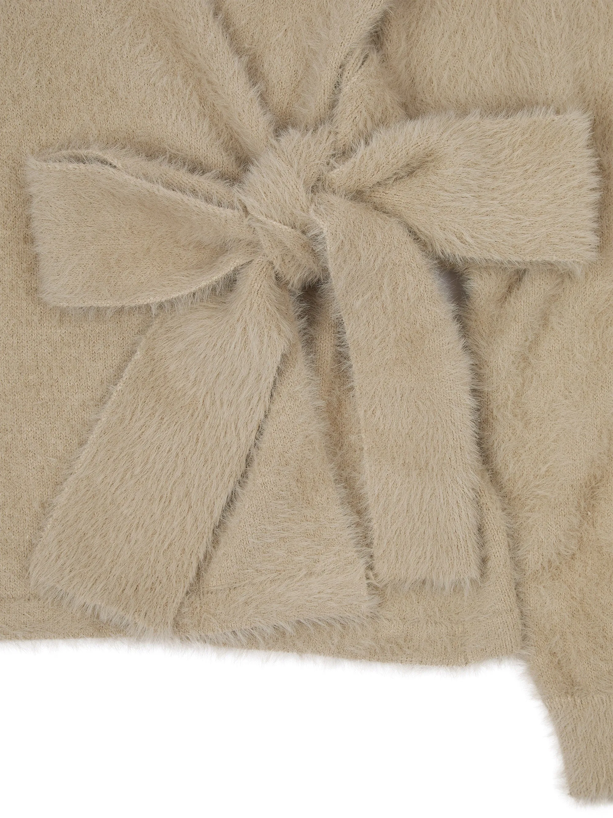 ‘POESY’ EYELASH KNITTED BALLERINA WRAP CARDIGAN BEIGE