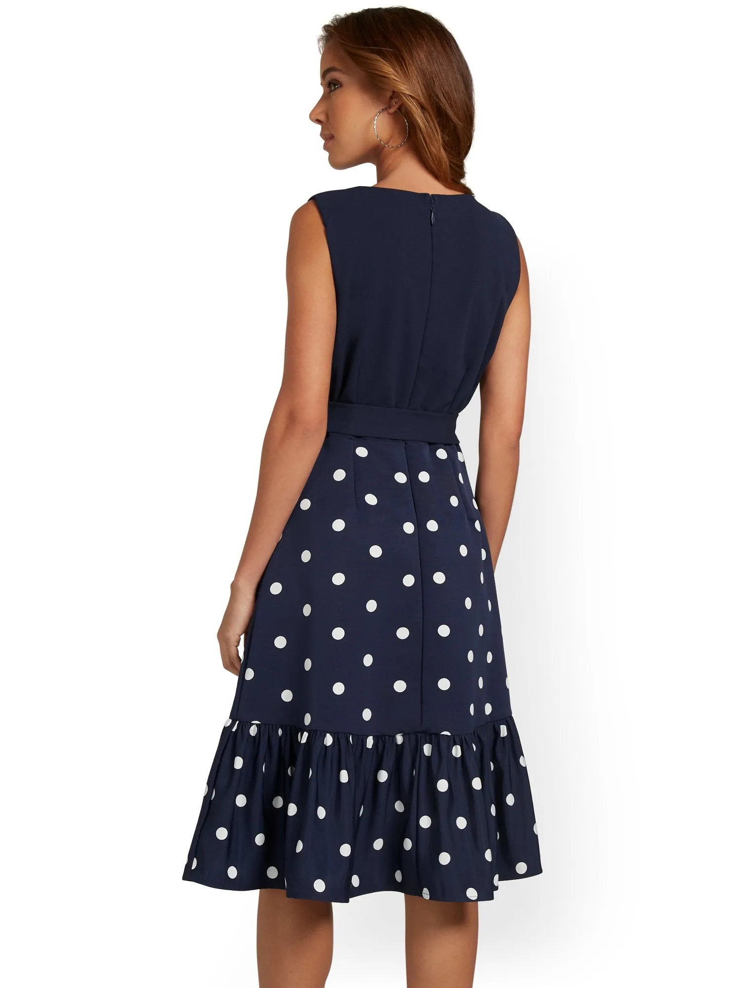 Polka-Dot Belted Midi Dress