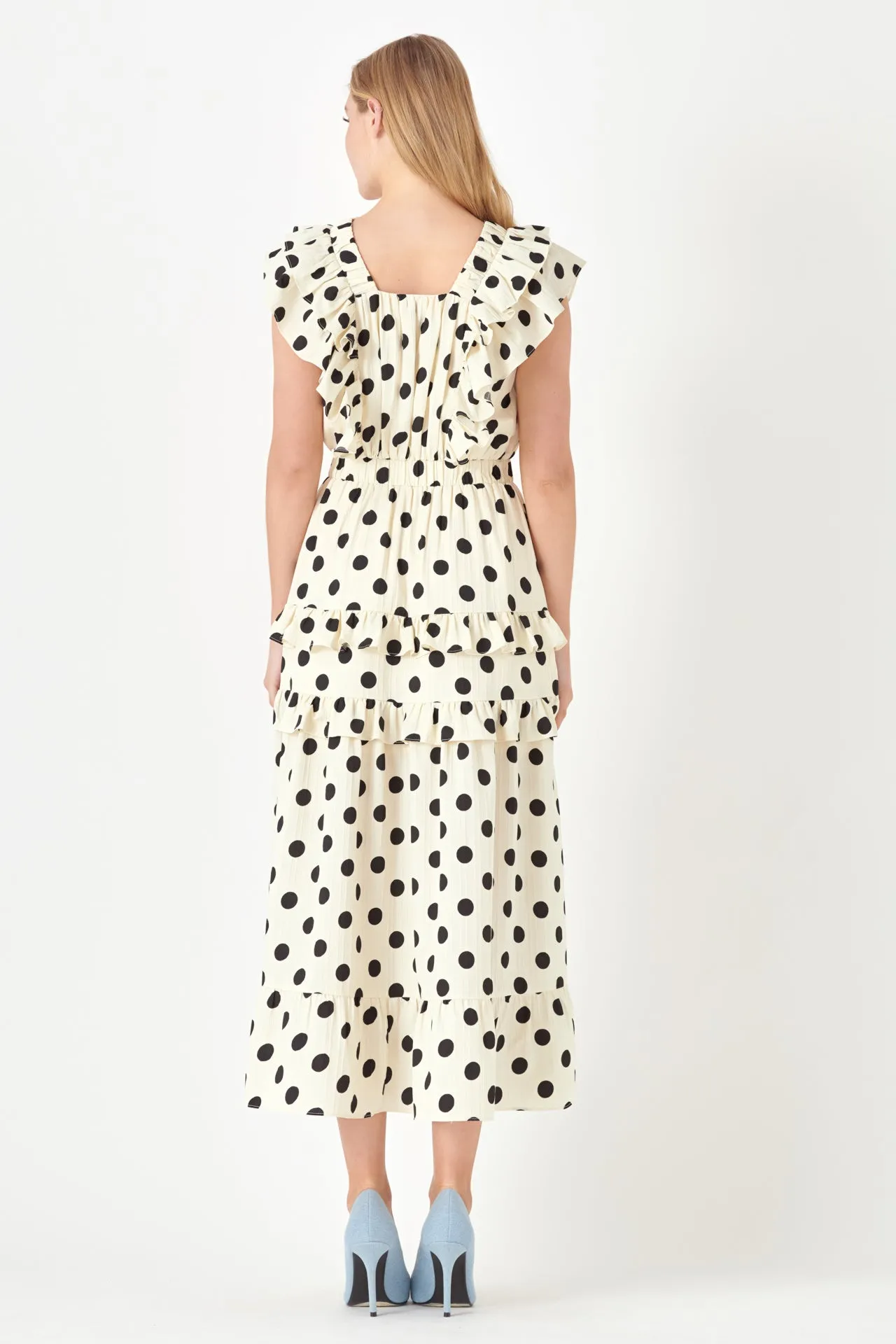 Polka Dot Print Ruffle Detail Maxi Dress