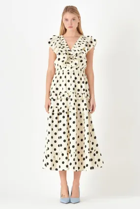 Polka Dot Print Ruffle Detail Maxi Dress