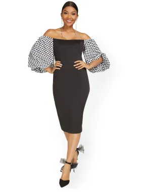 Polka-Dot Puff-Sleeve Dress