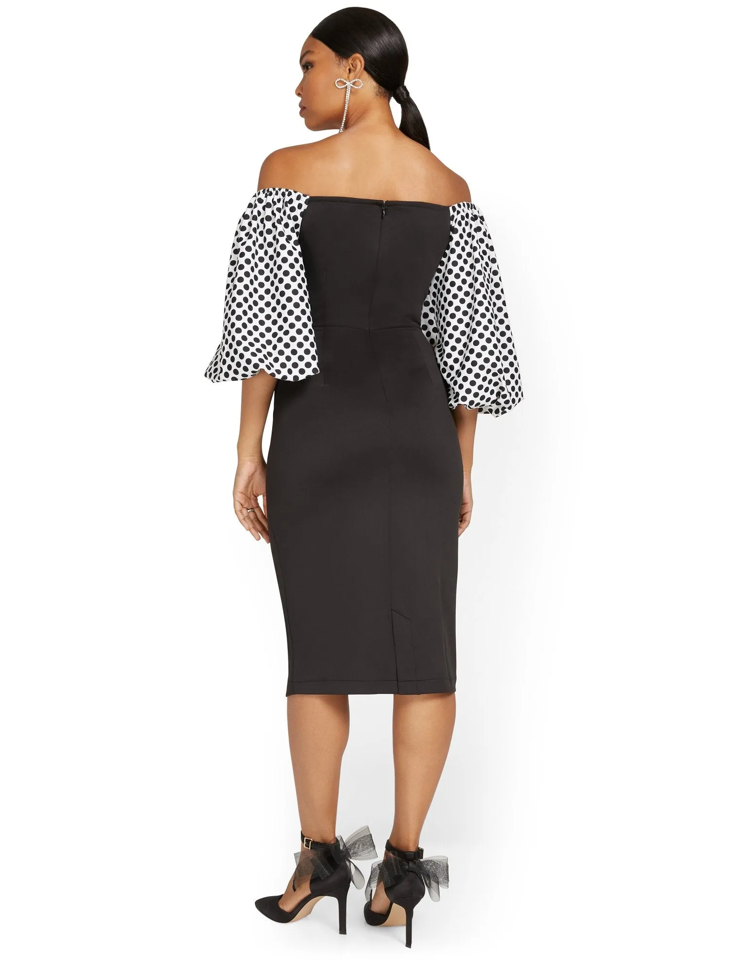 Polka-Dot Puff-Sleeve Dress