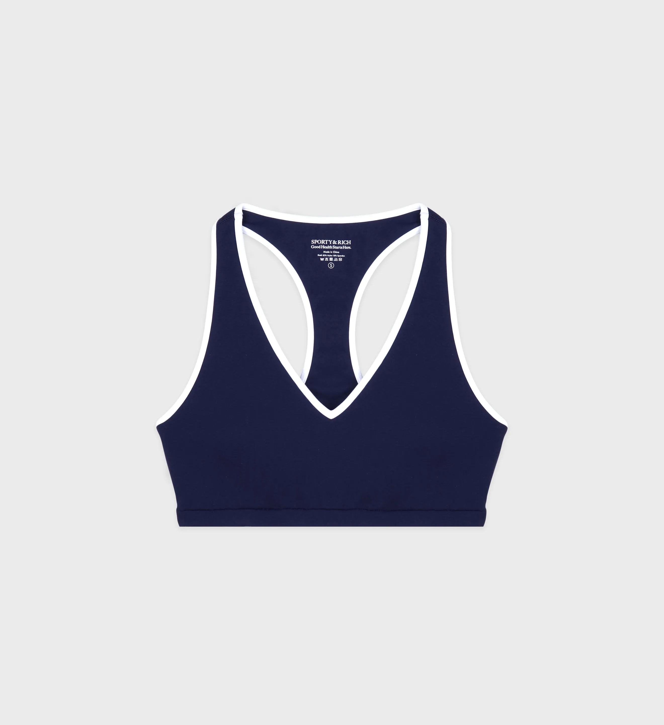 Runner Box V-Neck Sports Bra - Navy/White