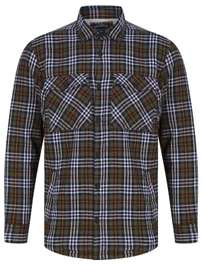 Sawatch Borg Lined Cotton Flannel Checked Overshirt Jacket in Navy / Khaki  - Tokyo Laundry