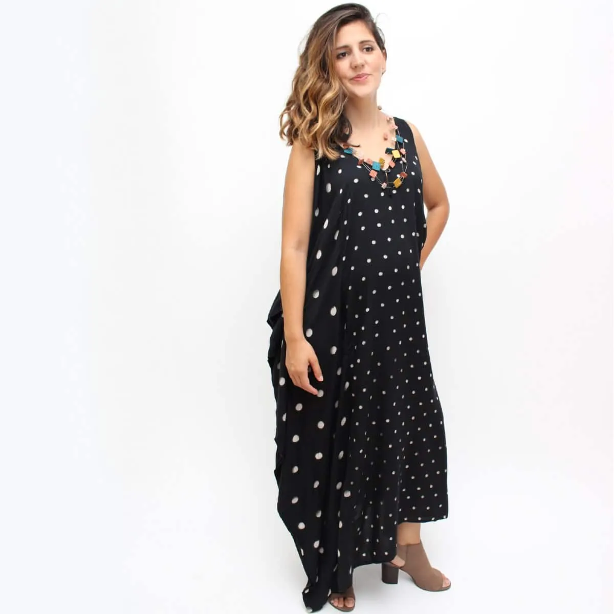 Small Polka Dot Shoulder Maxi