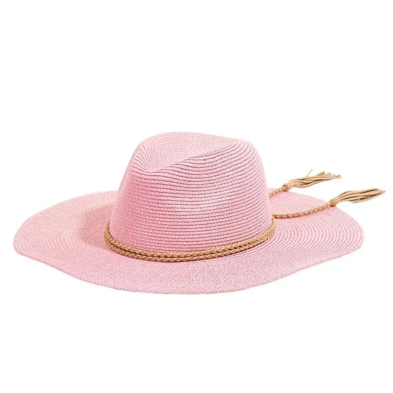 Straw Braided Rope Strap Fedora Hat