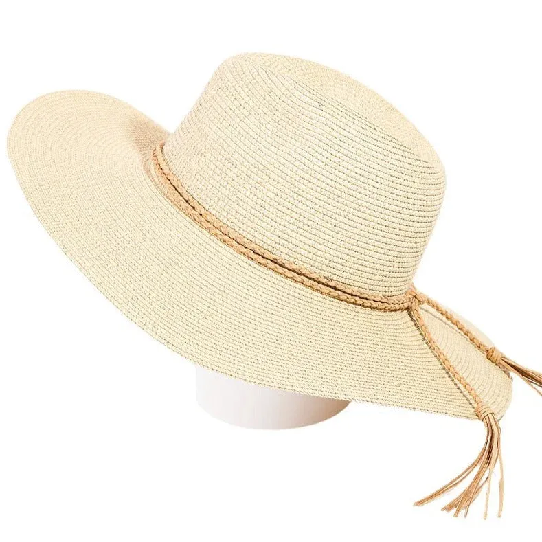 Straw Braided Rope Strap Fedora Hat