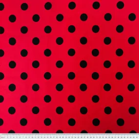 Stretch Cotton Sateen Fabric, Red & Black Polka- Width 148cm