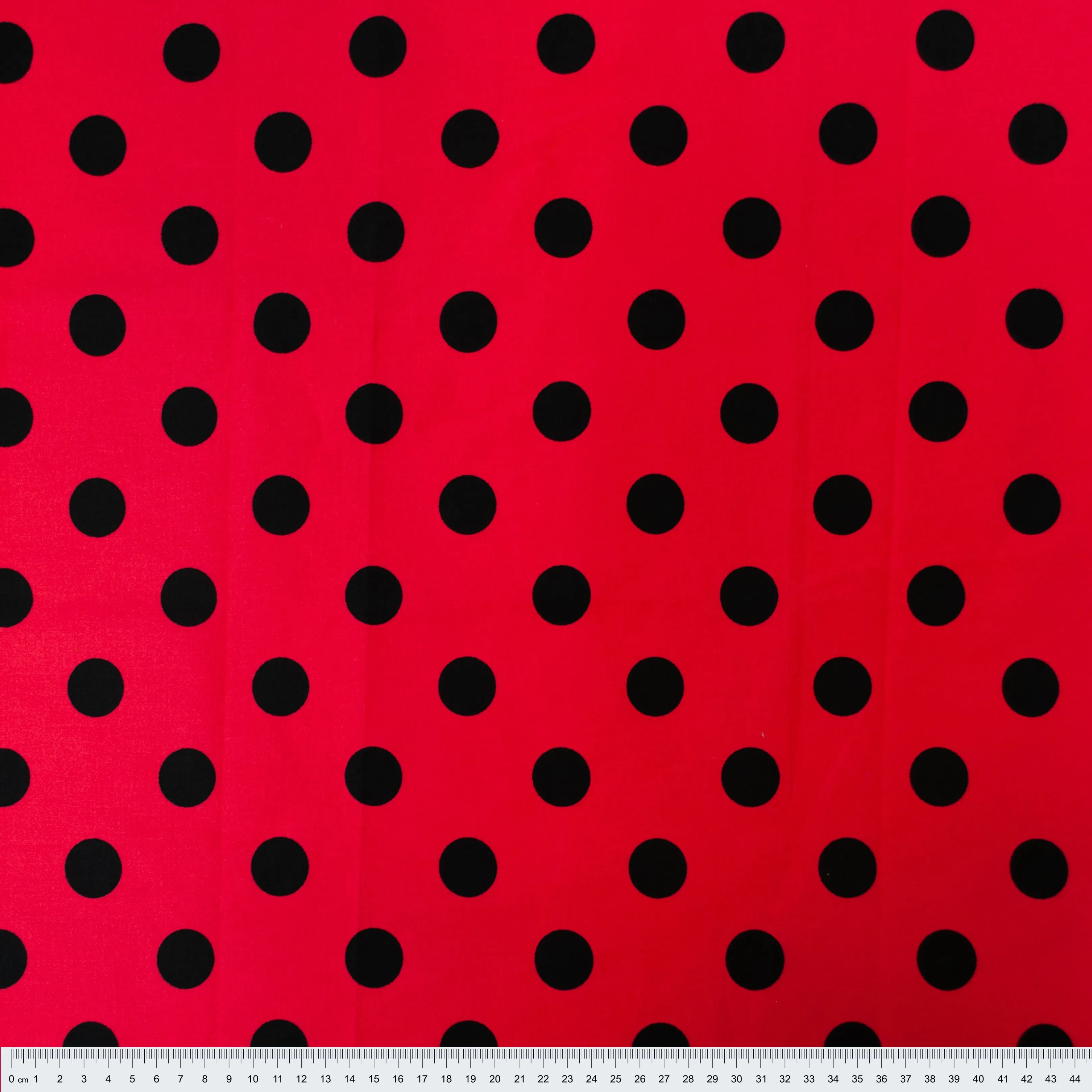 Stretch Cotton Sateen Fabric, Red & Black Polka- Width 148cm