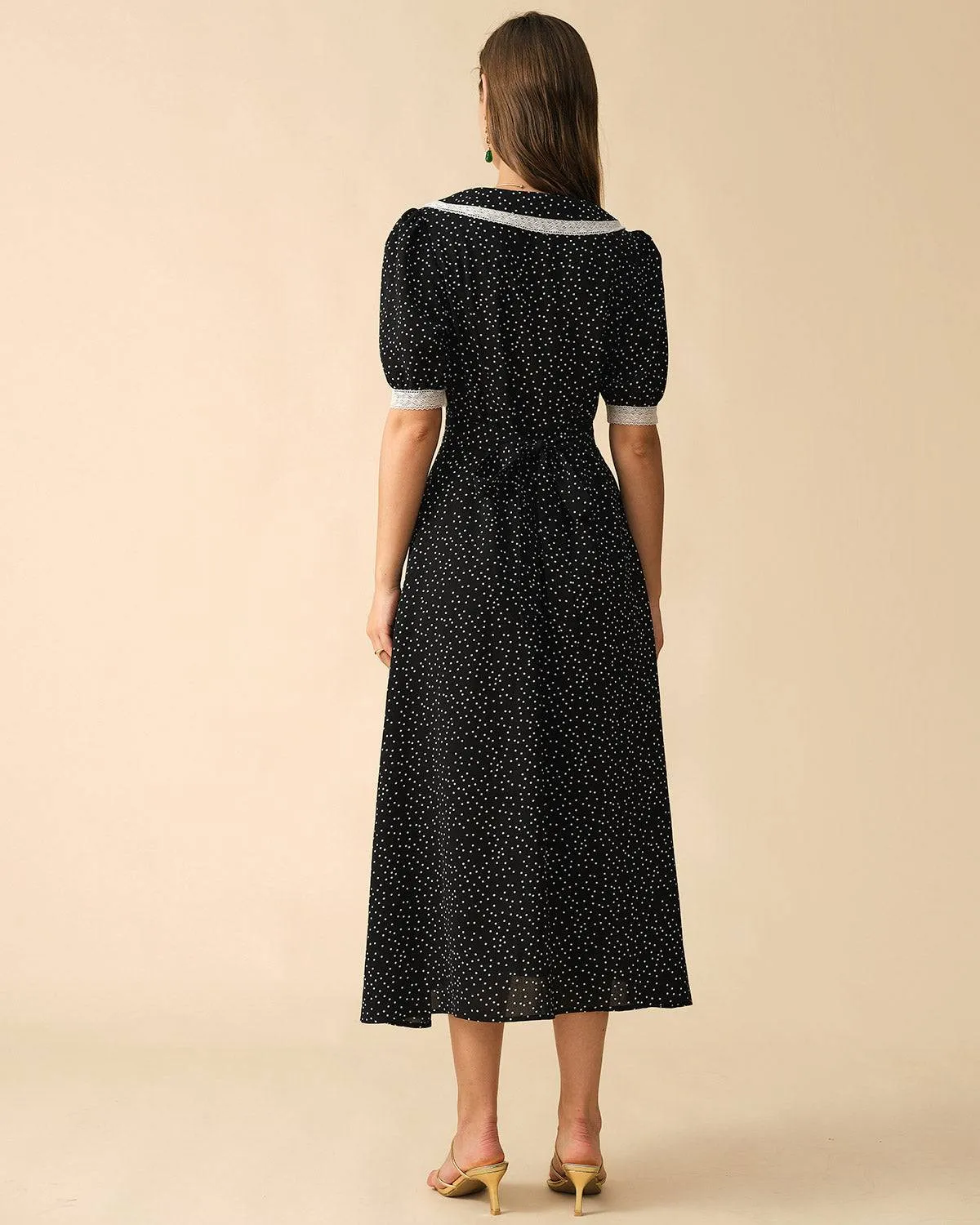 The Polka Dot Lace Trim Midi Dress