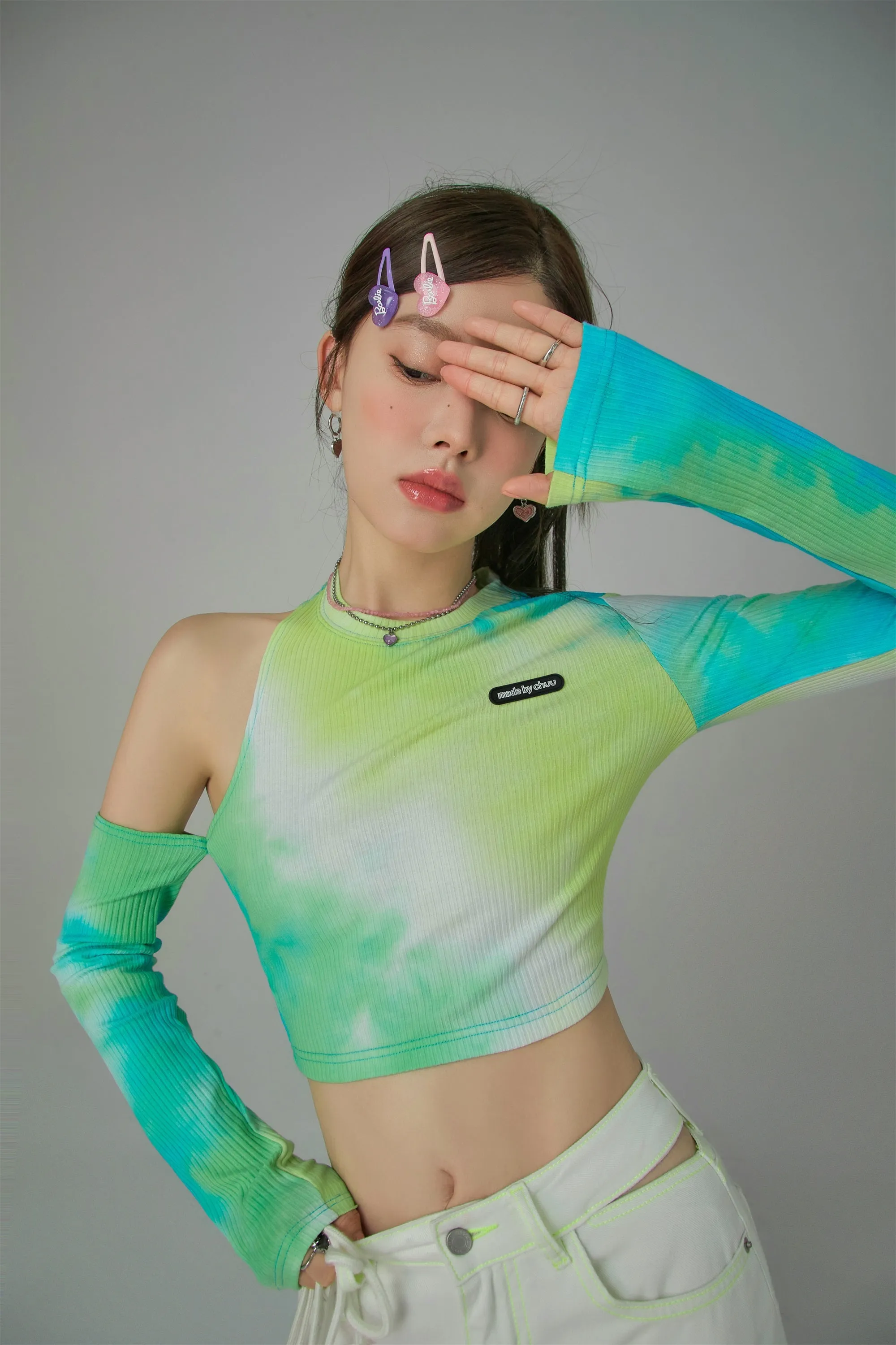 Tie-Dye Cutout Shoulder Crop Top