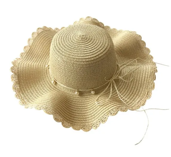 Toddler Wavy Panama Straw Hat/Beach Hat - Creme Brulee or Prussian Blue