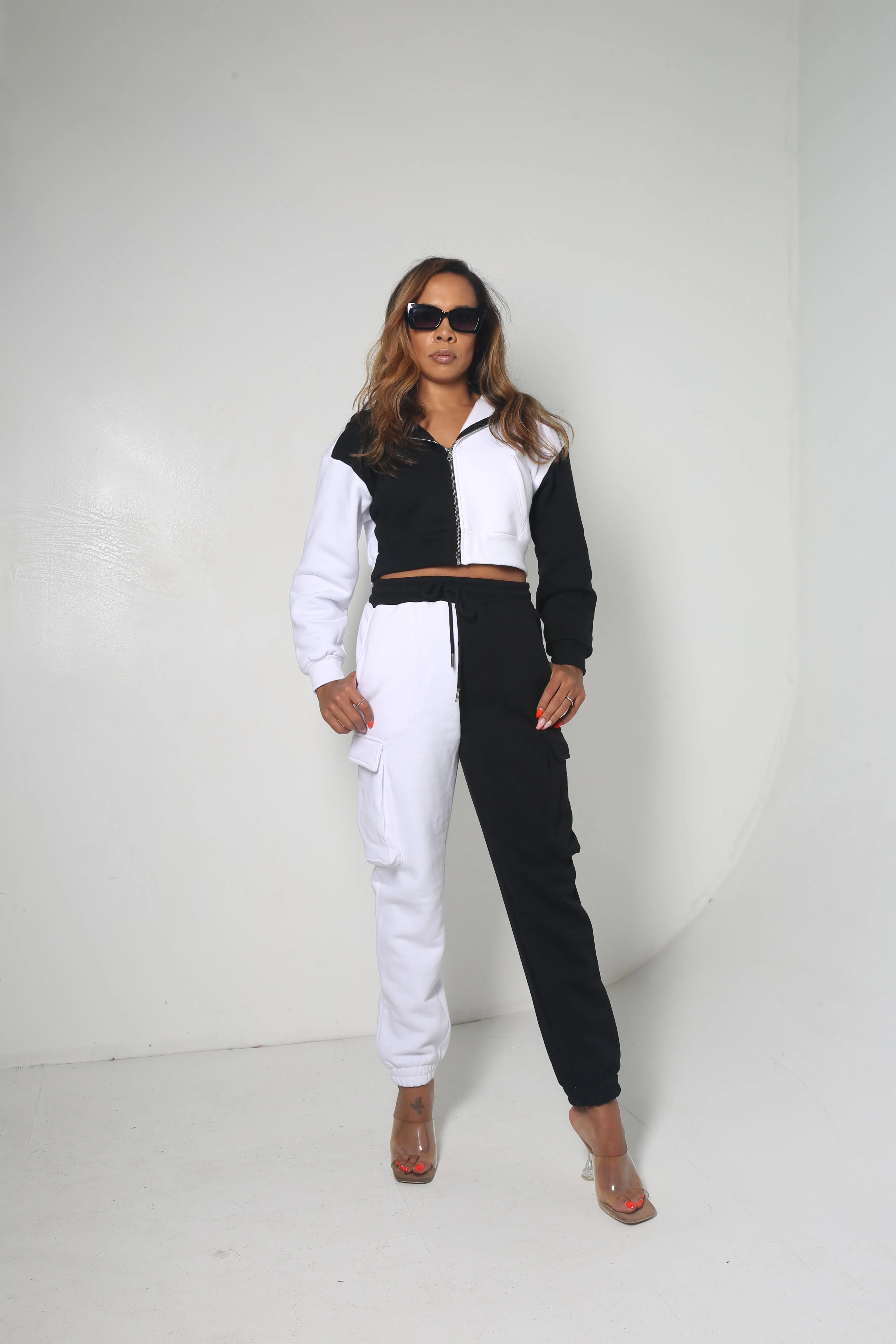 Two Tone Jogger Set | White