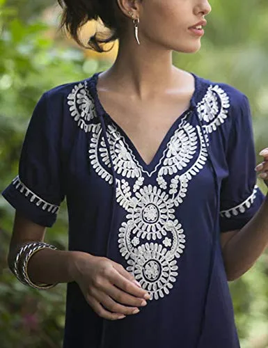 V Neck Embroidered Kaftan: Beach Cover Up for Women