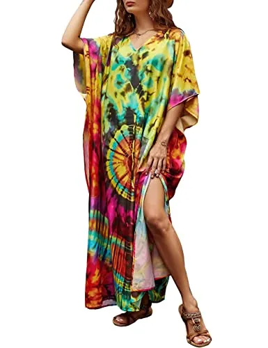 V-Neck Ethnic Print Plus Size Kaftan for Women Beach Cover Up