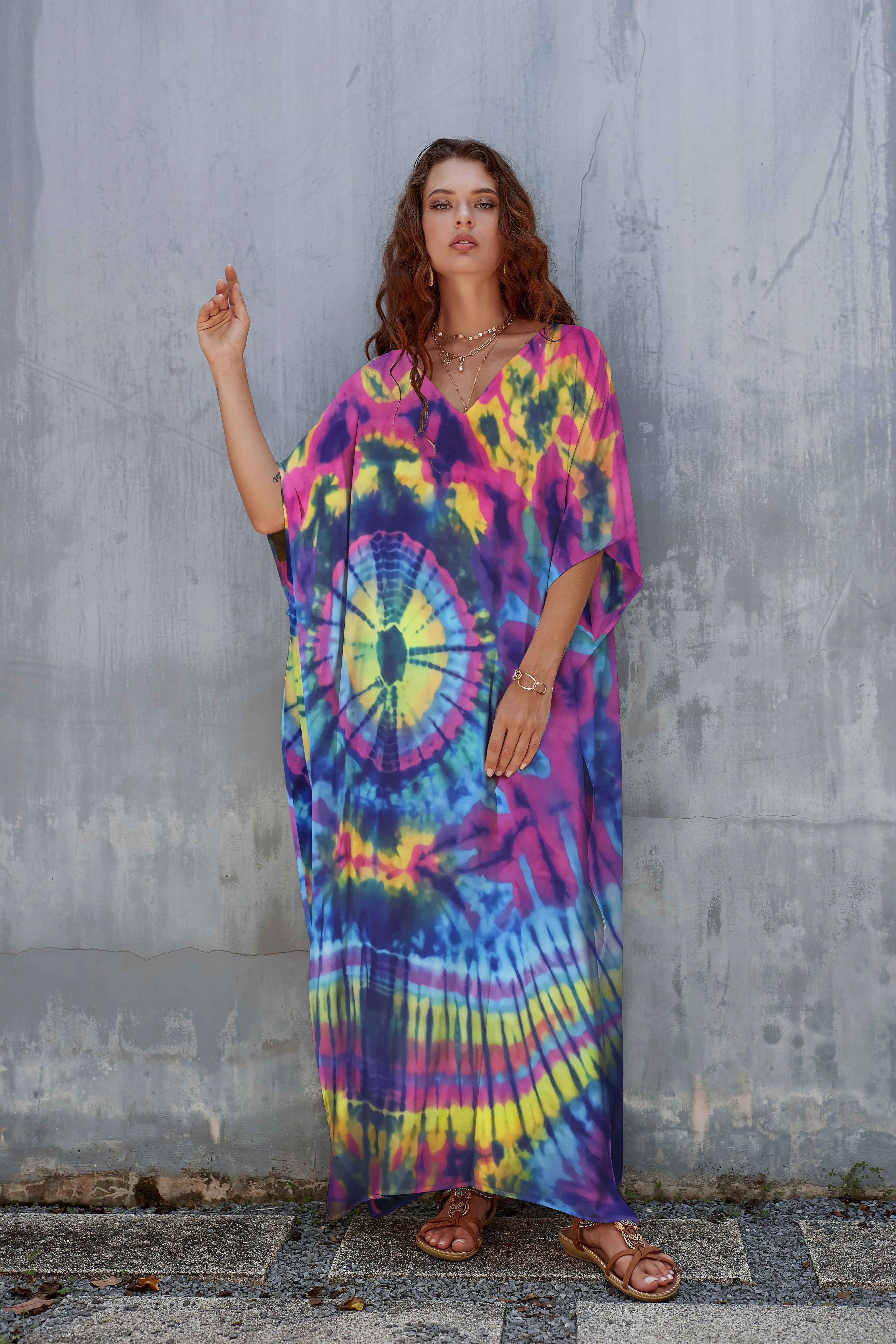 V-Neck Ethnic Print Plus Size Kaftan for Women Beach Cover Up