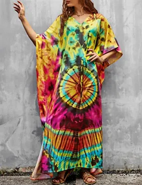 V-Neck Ethnic Print Plus Size Kaftan for Women Beach Cover Up