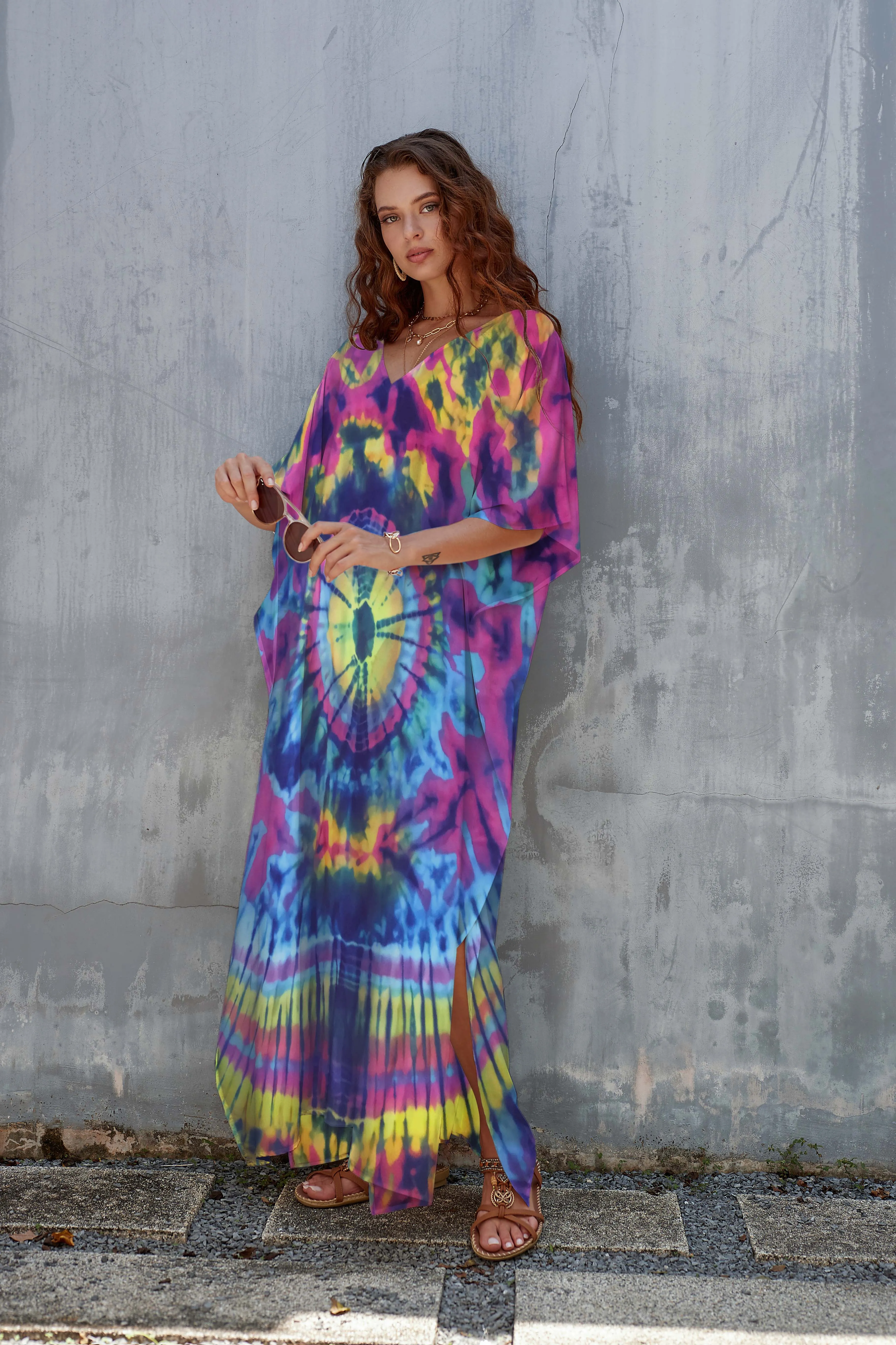 V-Neck Ethnic Print Plus Size Kaftan for Women Beach Cover Up