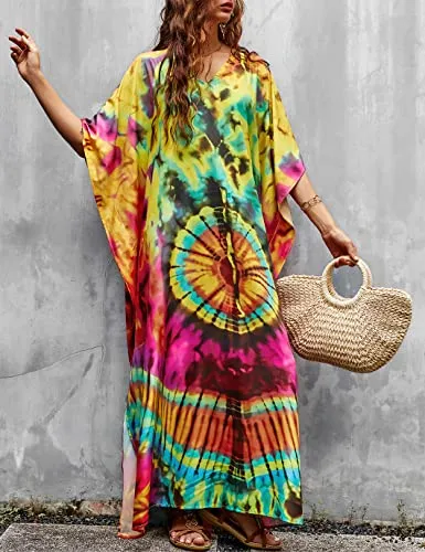 V-Neck Ethnic Print Plus Size Kaftan for Women Beach Cover Up