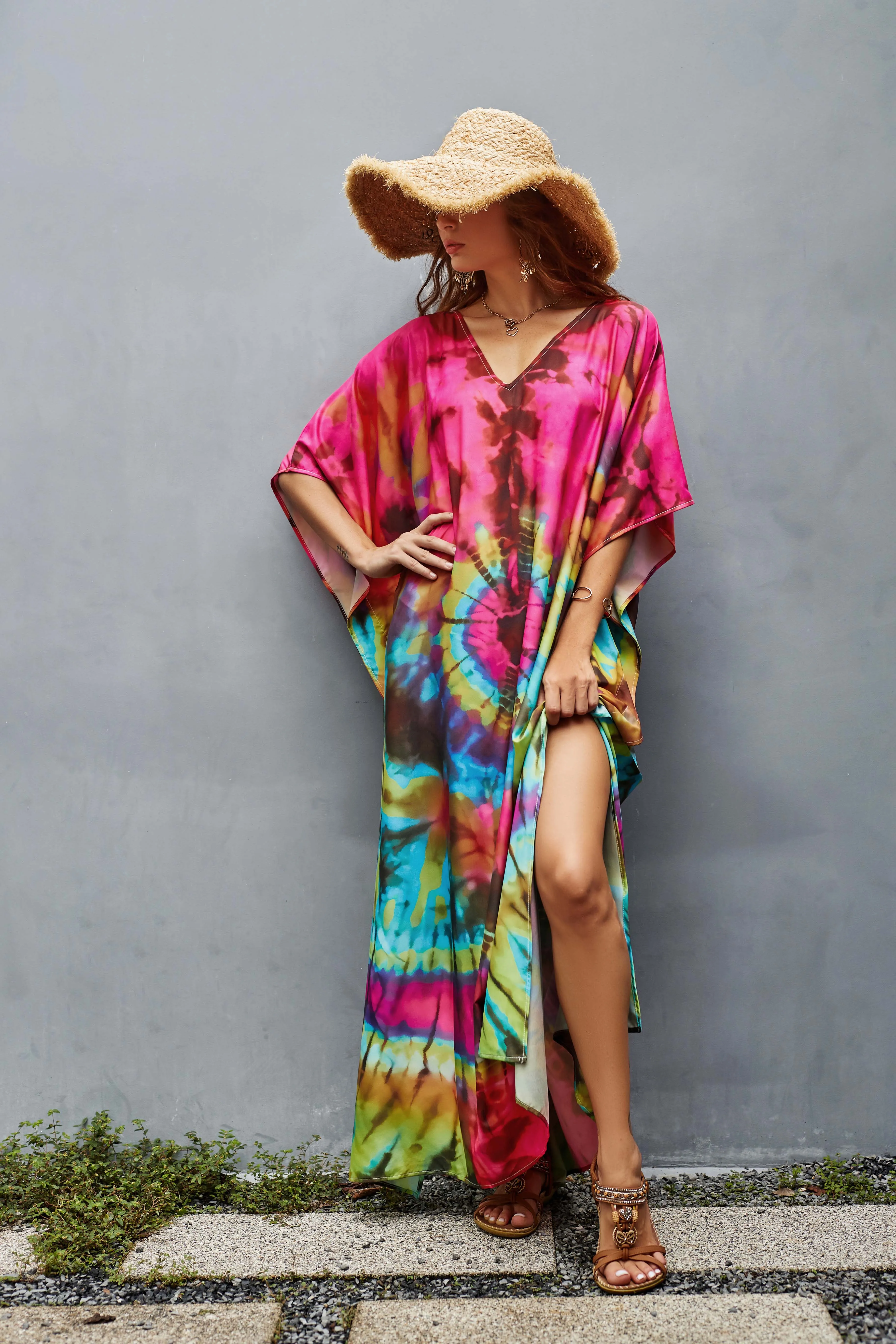 V-Neck Ethnic Print Plus Size Kaftan for Women Beach Cover Up