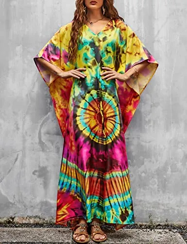 V-Neck Ethnic Print Plus Size Kaftan for Women Beach Cover Up