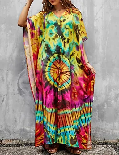 V-Neck Ethnic Print Plus Size Kaftan for Women Beach Cover Up