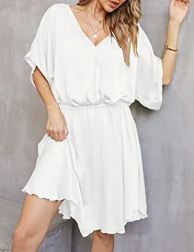 V-Neck Smocked Beach Tunic: Women's Solid Color Cover Up