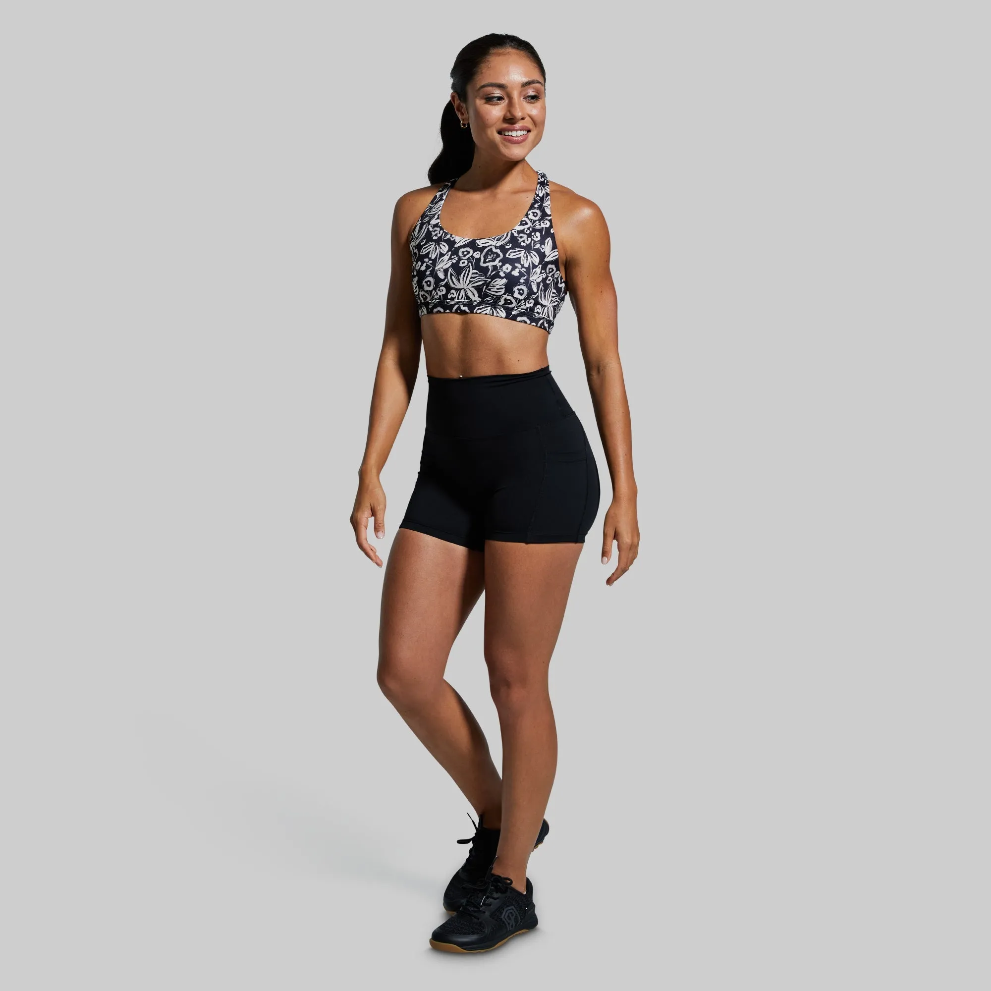 Vitality Sports Bra (Wild Black Flowers)