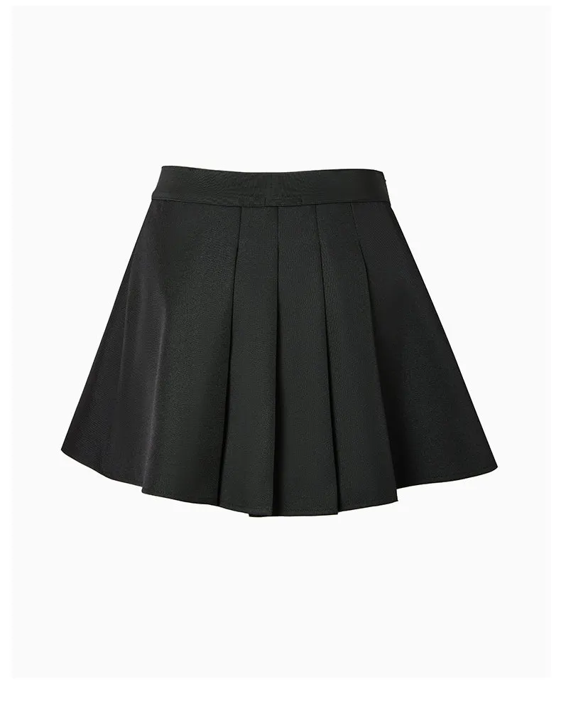 Waistband Logo Pleated Skirt