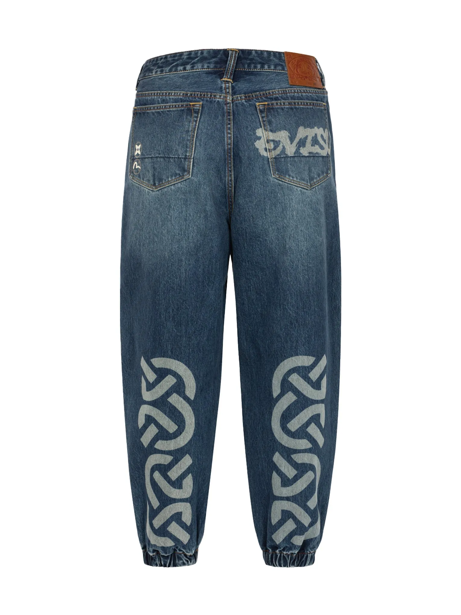 Wheel of Wisdom Print Wide Leg Denim Joggers