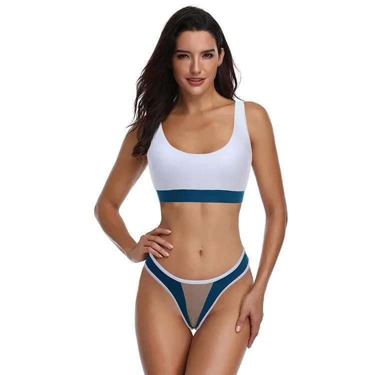 White&Blue square neck Bikini