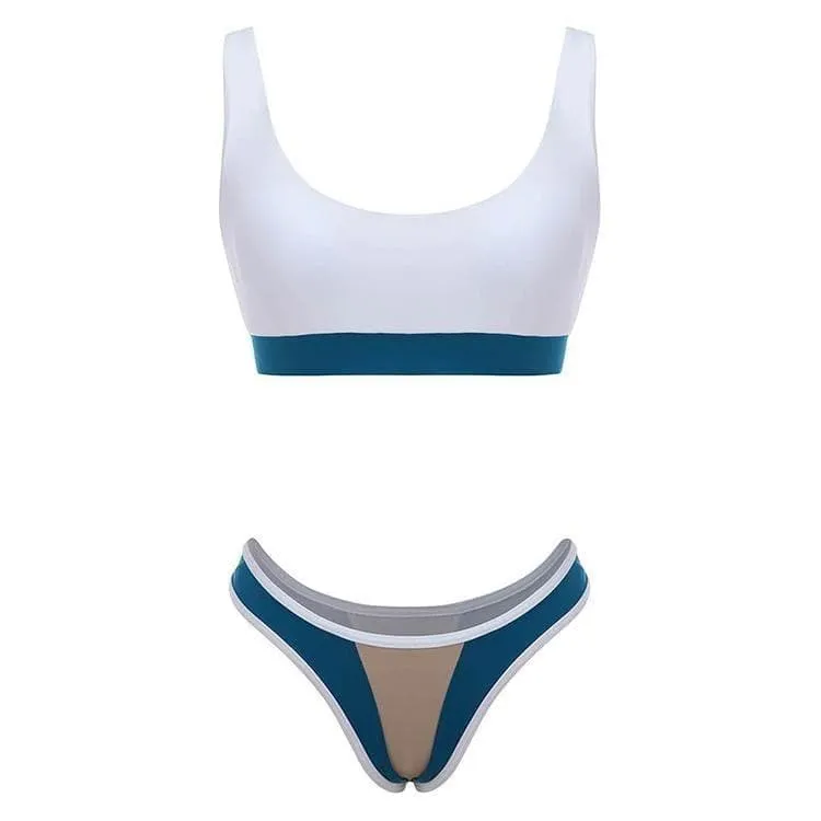 White&Blue square neck Bikini