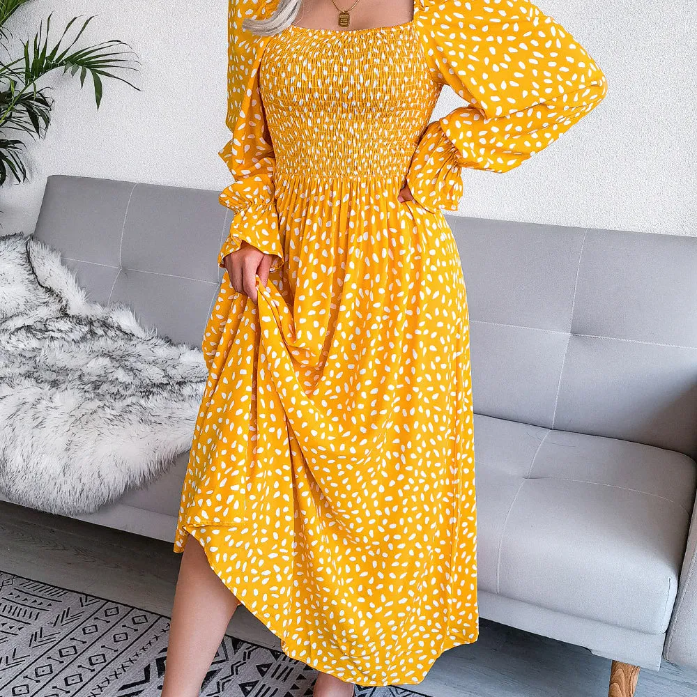 Wholesale Maxi Dress Polka Dots Lantern Sleeves