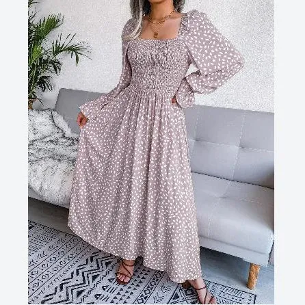 Wholesale Maxi Dress Polka Dots Lantern Sleeves