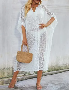 Women's Plus Size Lace Kaftan Swimsuit Cover Up