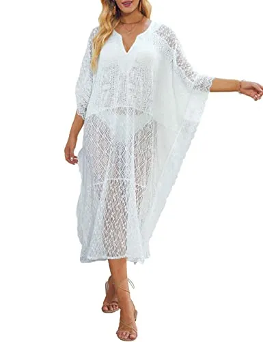 Women's Plus Size Lace Kaftan Swimsuit Cover Up